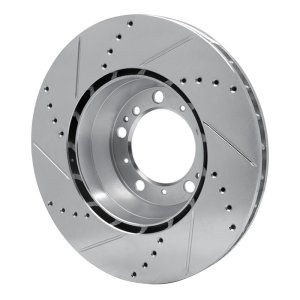 Porsche 911 Brake Rotor (1) - Right Rear - R1 Concepts - Drilled & Slotted - Silver - `99-`23